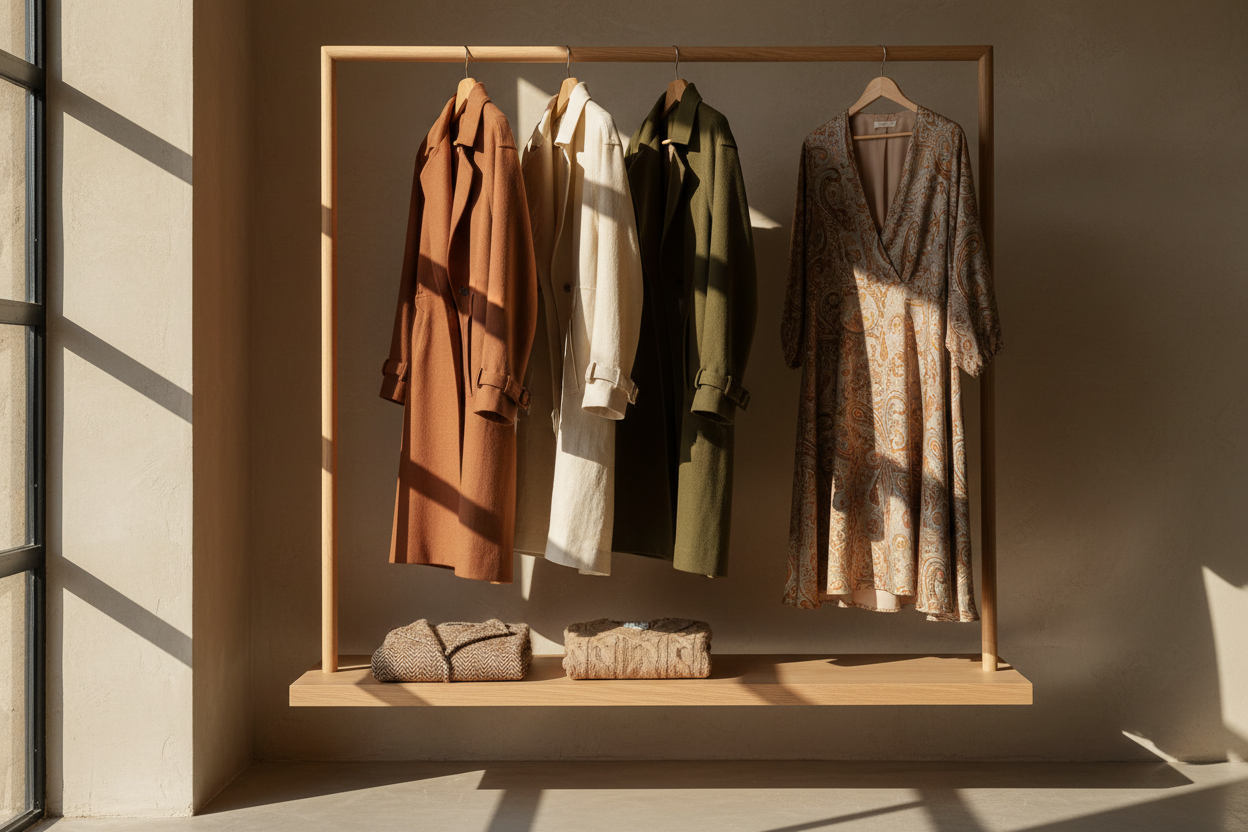 Vintage coats hanging on rack